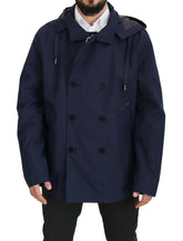 Dolce & Gabbana Blue Hooded Double Breasted Coat Jacket -   -  Dolce & Gabbana.